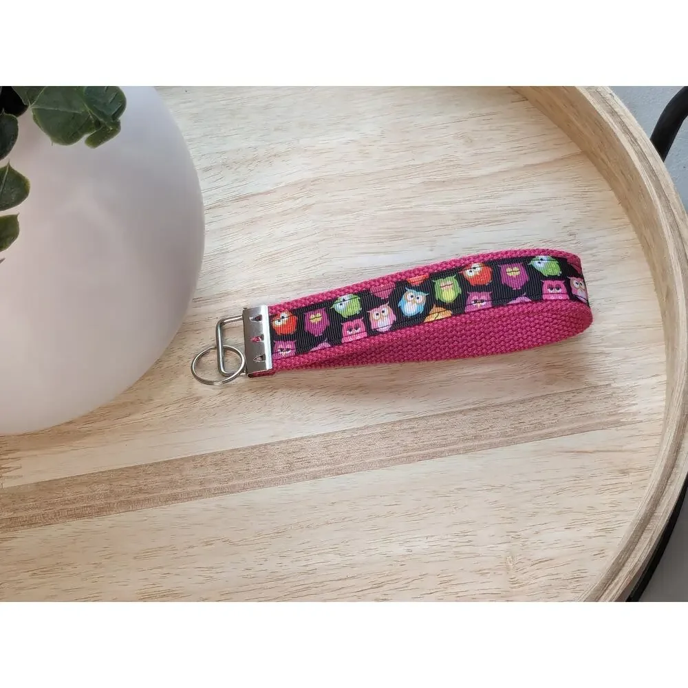 Owl Keychain Wristlet Fabric Key FOB  Gift Present New Driver Colorful Owls Hoot